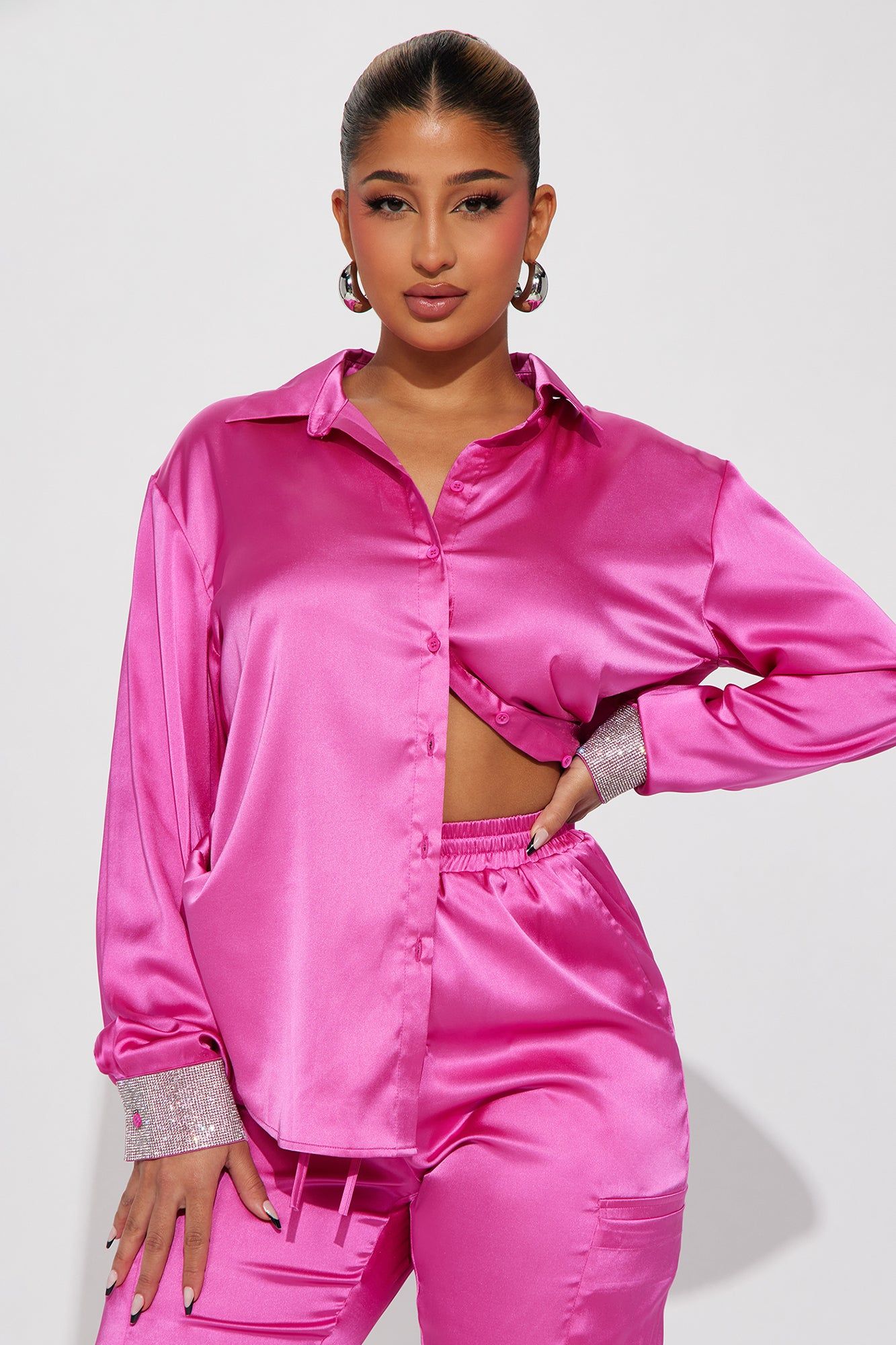 Make It Bling Satin Jogger Set - Hot Pink sold by Fashion Nova product image thumbnail 2