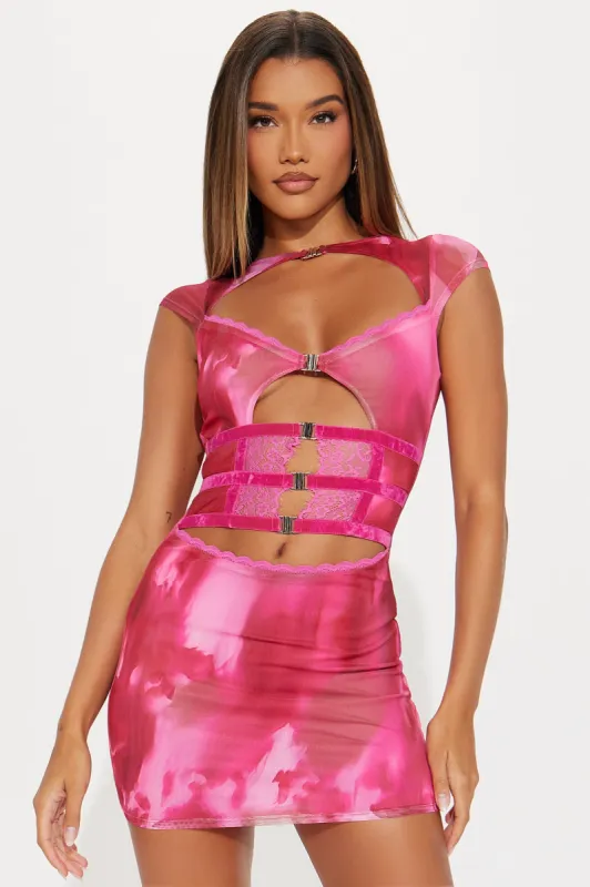 Unforgettable Mesh Micro Mini Dress - Pink/combo sold by Fashion Nova