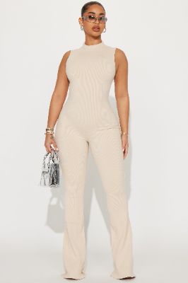 Amber Snatched Flare Jumpsuit - Cream sold by Fashion Nova