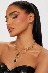 Lucky Fortune Necklace - Gold/Green sold by Fashion Nova