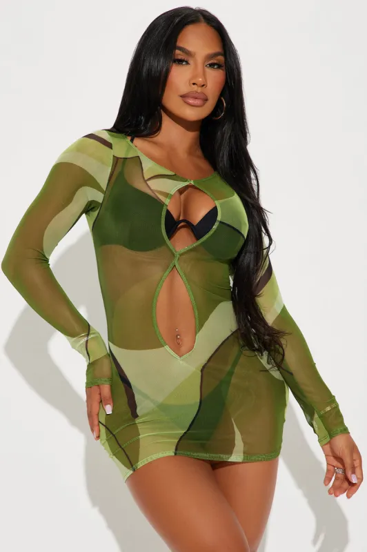 Ipanema Beach Cut Out Cover Up Dress - Green/combo sold by Fashion Nova