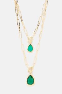 Lucky Fortune Necklace - Gold/Green sold by Fashion Nova