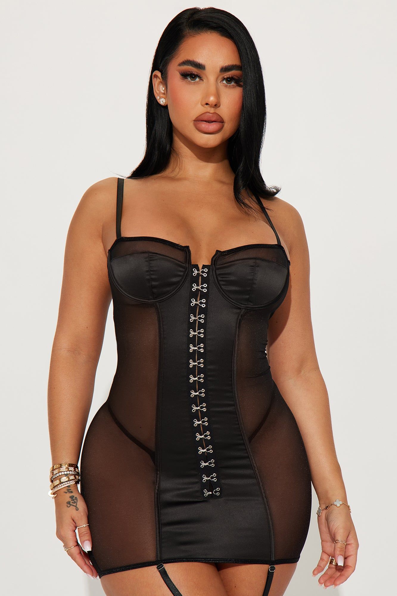 Hooked On Desire Chemise Set - Black sold by Fashion Nova