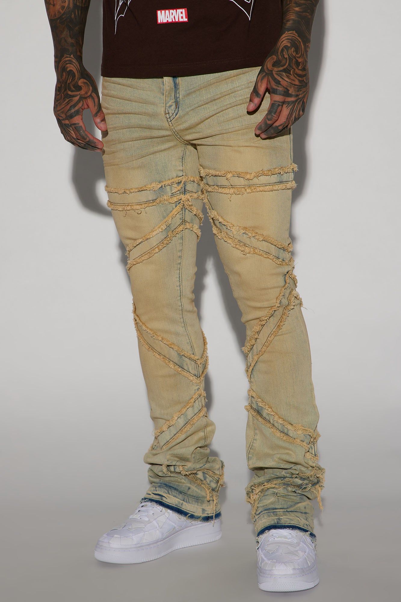 Upright Fray Stacked Skinny Flare Jeans - Vintage Wash sold by Fashion Nova