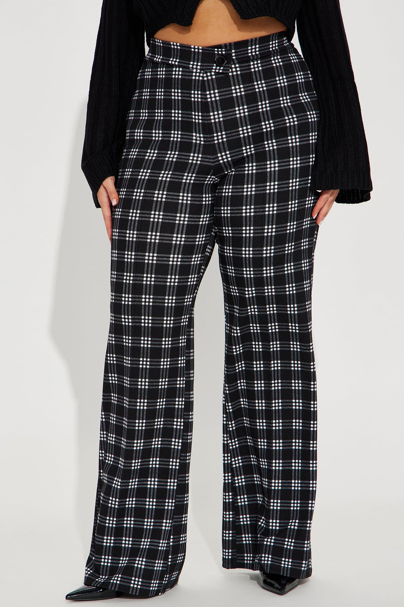 Call It Even Wide Leg Plaid Dress Pant - Black/White sold by Fashion Nova product image thumbnail 5