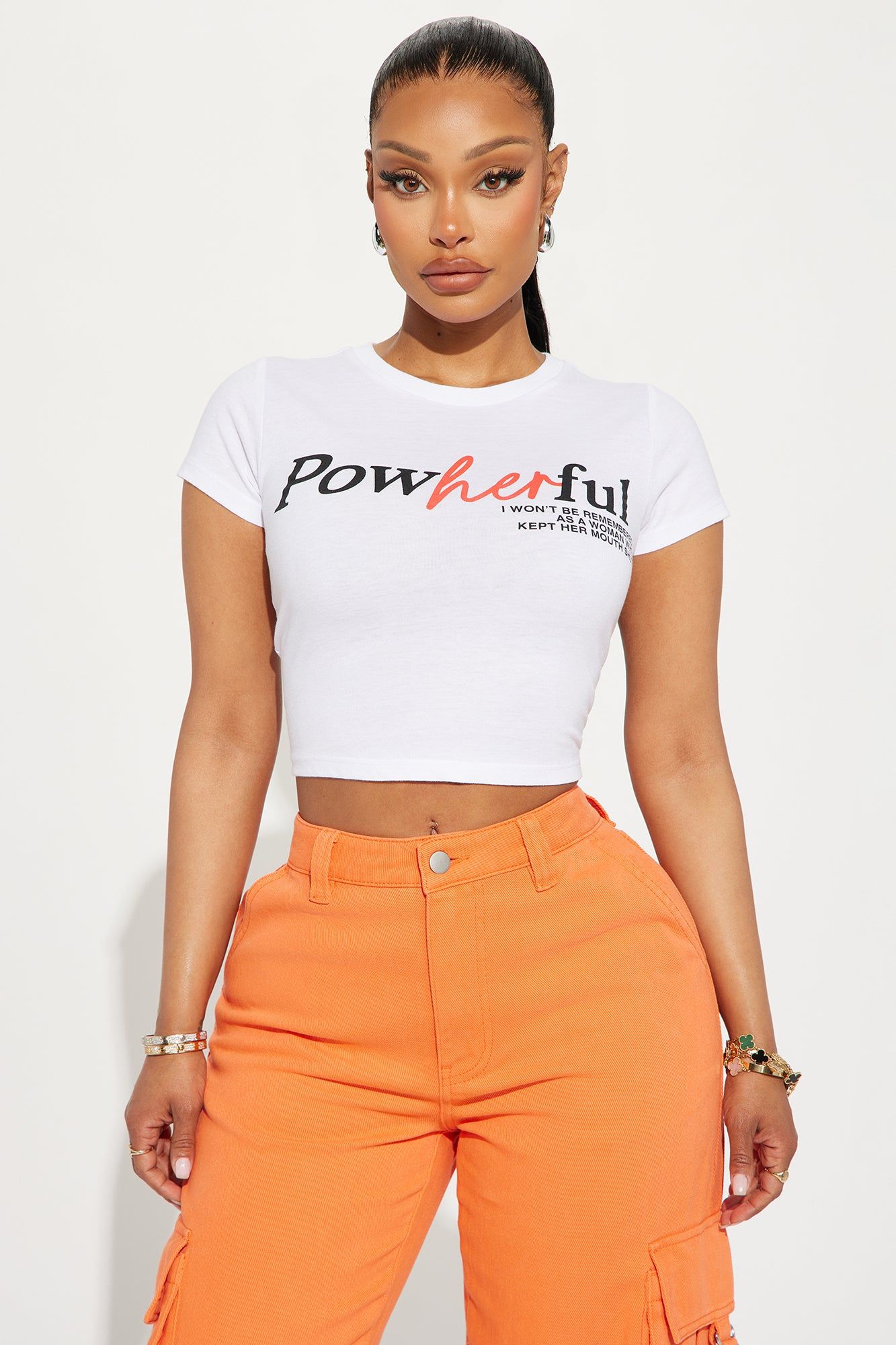 She's Powherful Fitted Tee - White sold by Fashion Nova