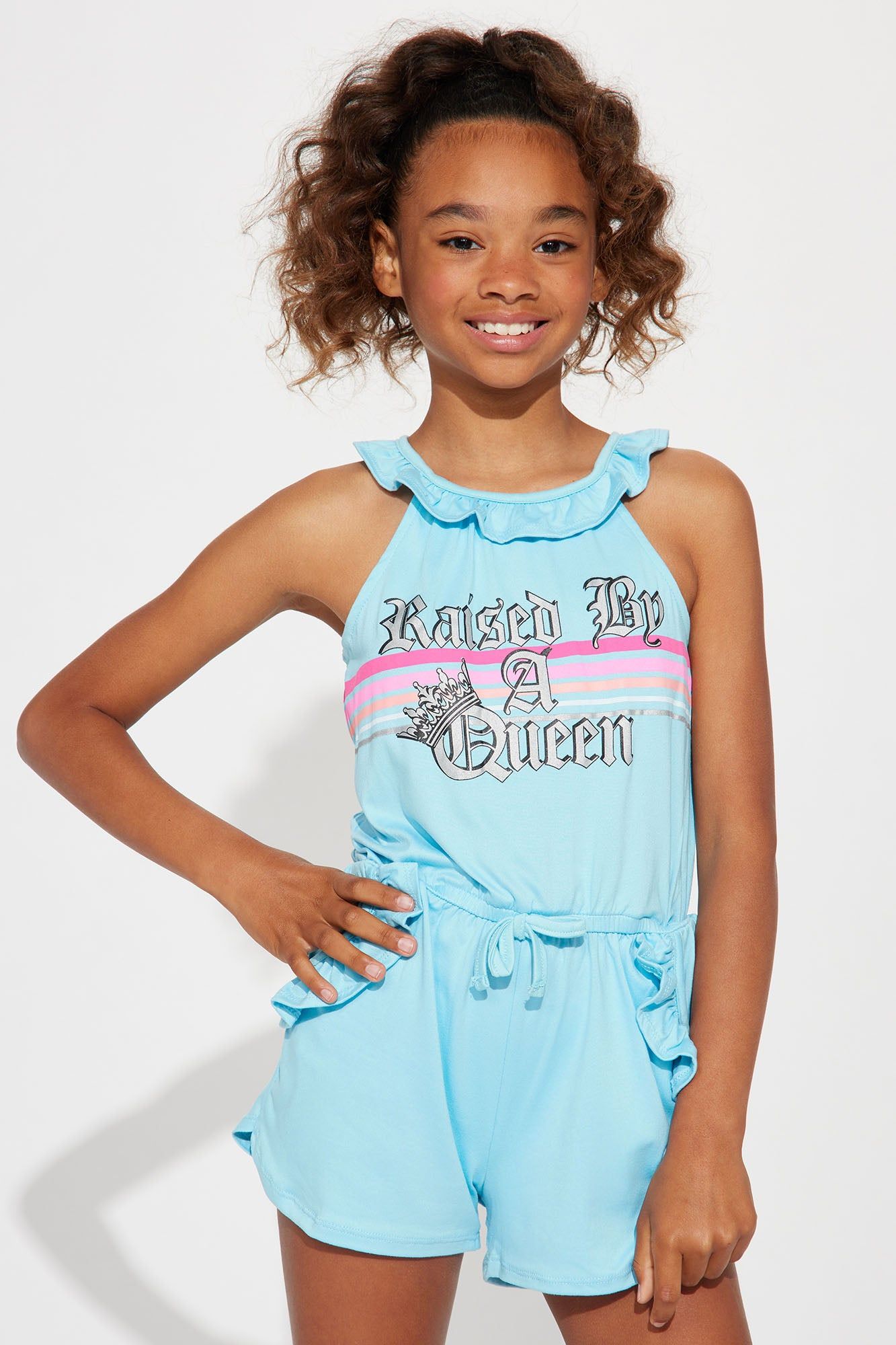 Mini Raised By A Queen Yummy Knit Romper - Aqua/Combo sold by Fashion Nova product image thumbnail 2