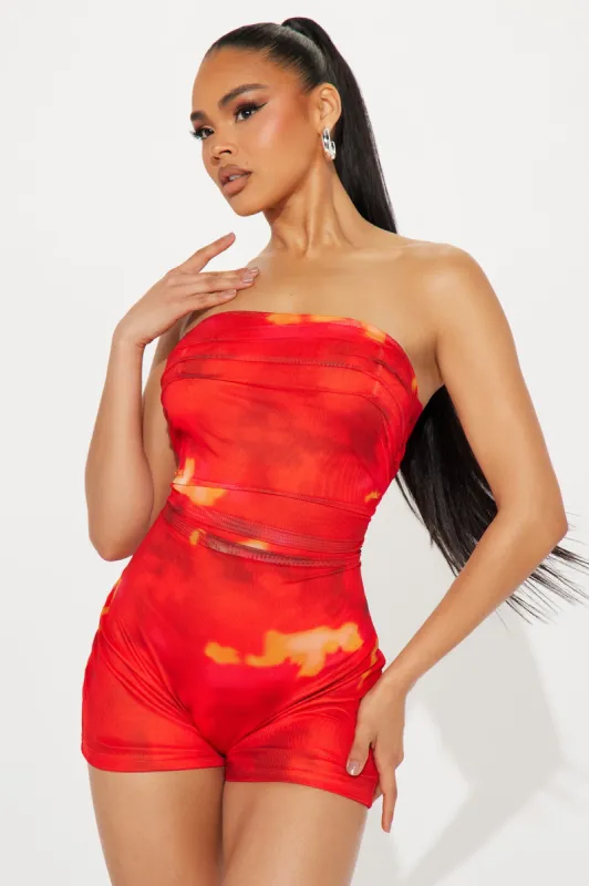 Latest Lover Mesh Romper - Red/combo sold by Fashion Nova