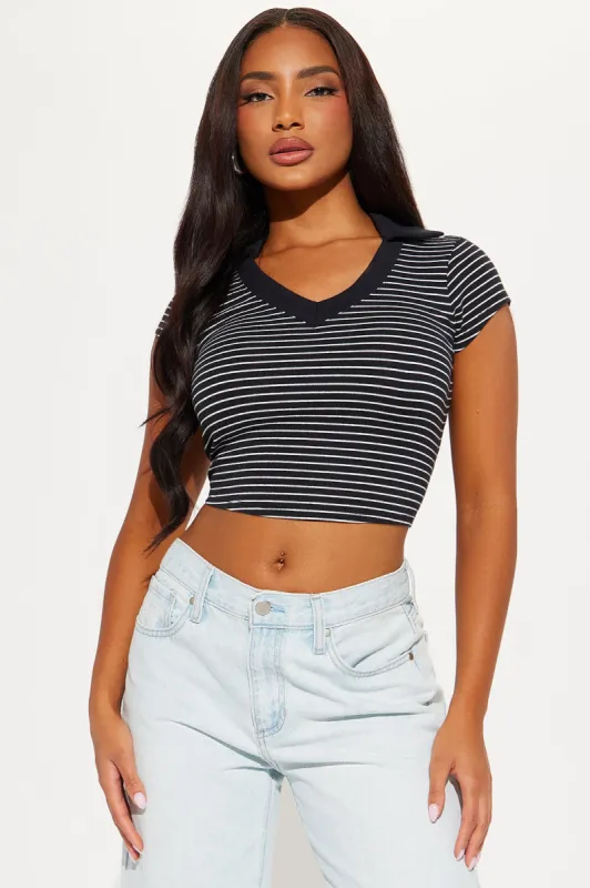 Simi Striped Polo Top - Black/White sold by Fashion Nova