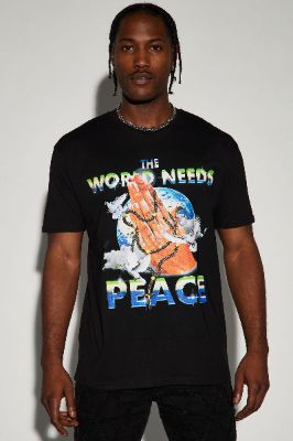 The World Needs Peace Short Sleeve Tee - Black sold by Fashion Nova