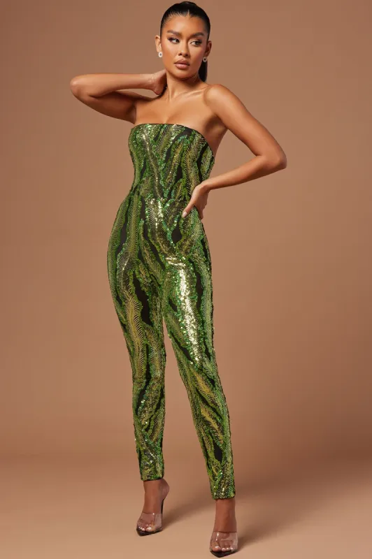 Kiera Sequin Jumpsuit - Green sold by Fashion Nova