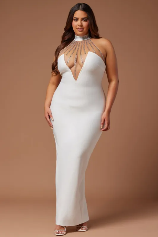 Lina Embellished Bandage Maxi Dress - White sold by Fashion Nova