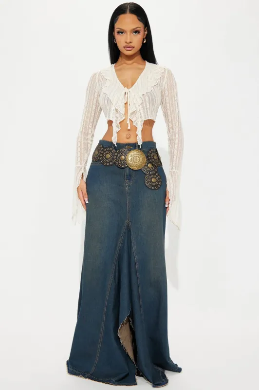 Denim Attraction Maxi Skirt - Dark Wash sold by Fashion Nova