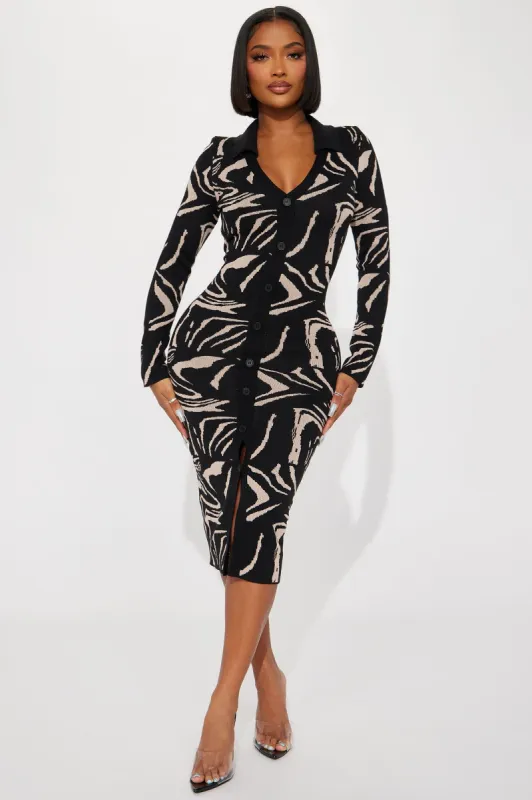 Mia Sweater Midi Dress - Black/combo sold by Fashion Nova