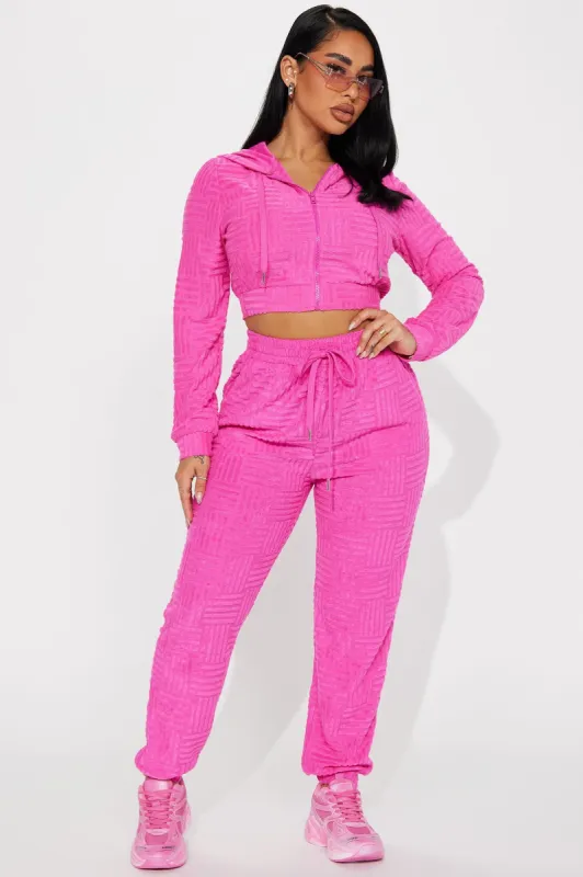 Stay Focused French Terry Jogger Set - Fuchsia sold by Fashion Nova