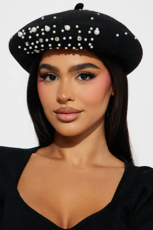Pearls For Me Beret - Black sold by Fashion Nova