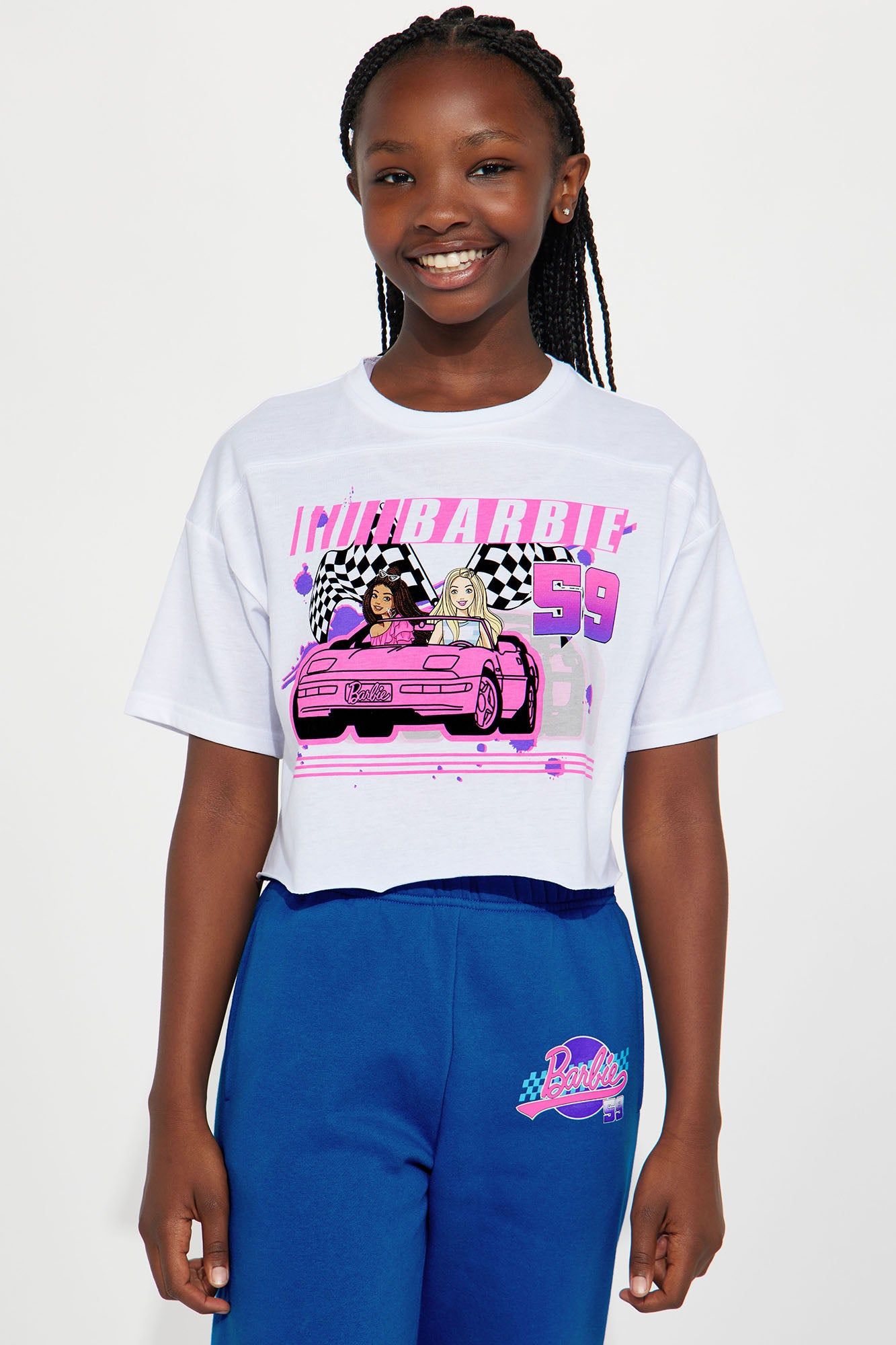 Mini Barbie Racing Jogger Set - White/Blue sold by Fashion Nova product image thumbnail 2