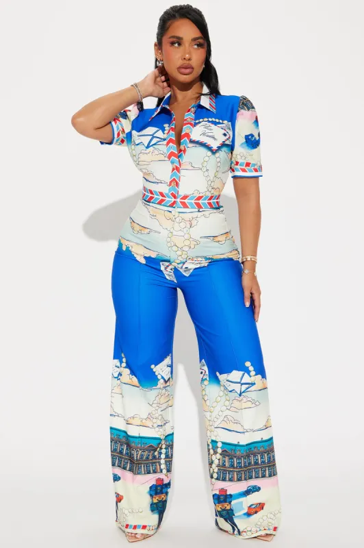 Monte Carlo Views Jumpsuit - Blue/combo sold by Fashion Nova