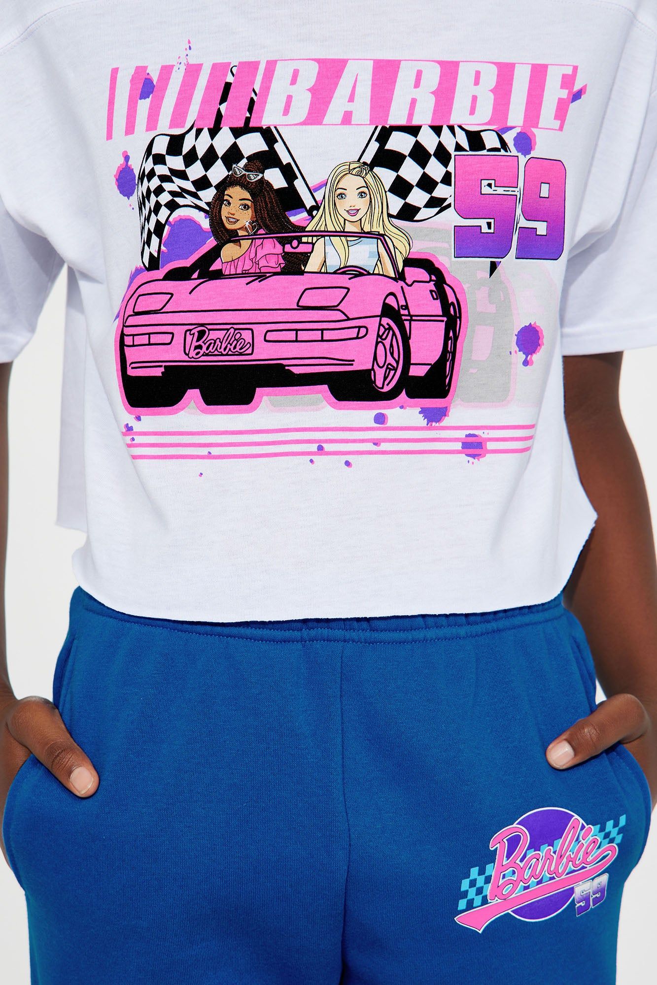 Mini Barbie Racing Jogger Set - White/Blue sold by Fashion Nova product image thumbnail 3