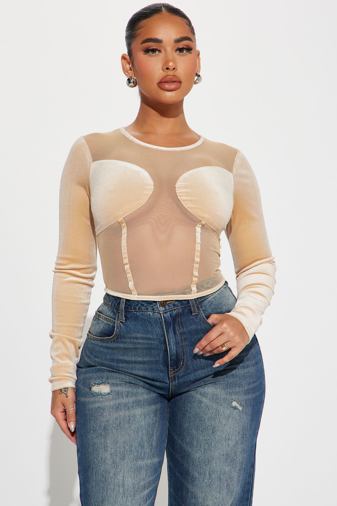 The Secret Is Out Sheer Top - Nude sold by Fashion Nova