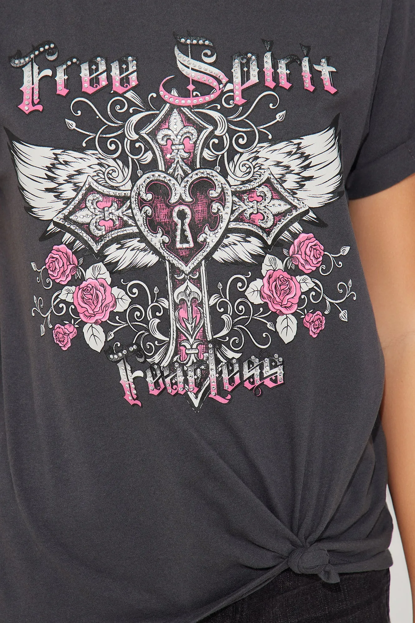 Mini Free Spirit and Fearless Locked Screen Tee - Charcoal sold by Fashion Nova product image thumbnail 2