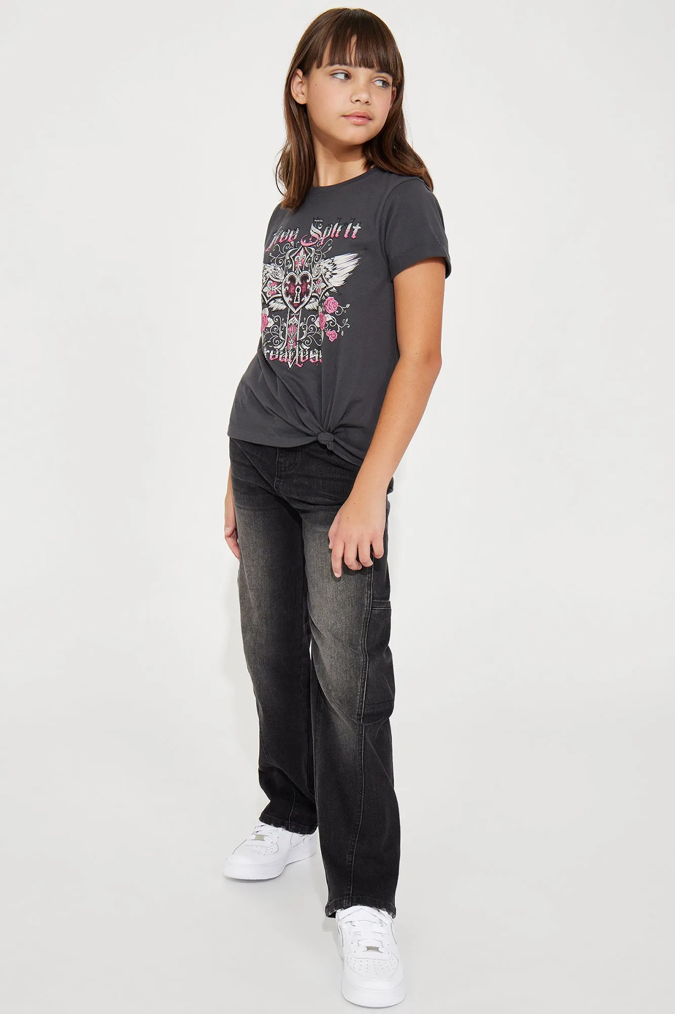 Mini Free Spirit and Fearless Locked Screen Tee - Charcoal sold by Fashion Nova product image thumbnail 3