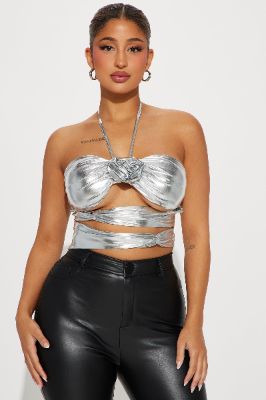 Just Like Heaven Metallic Top - Silver sold by Fashion Nova