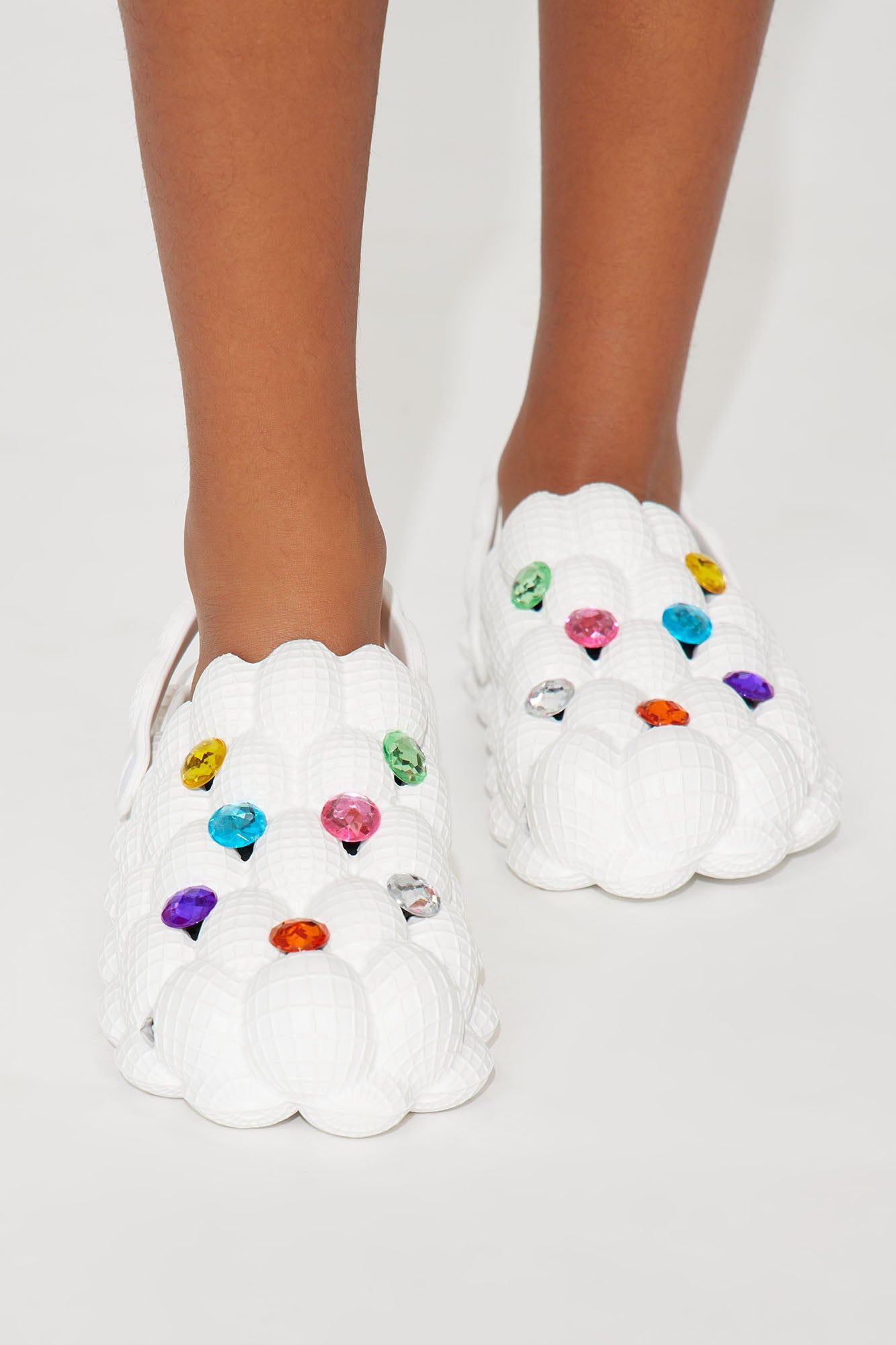 Mini Infinity Charm Bubble Slides - White sold by Fashion Nova