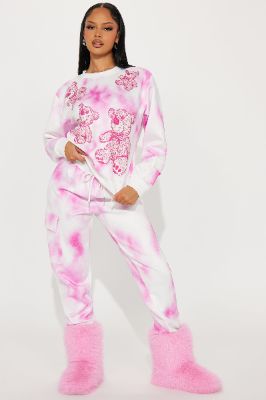 Teddy Tie Dye Jogger Set - White/Pink sold by Fashion Nova