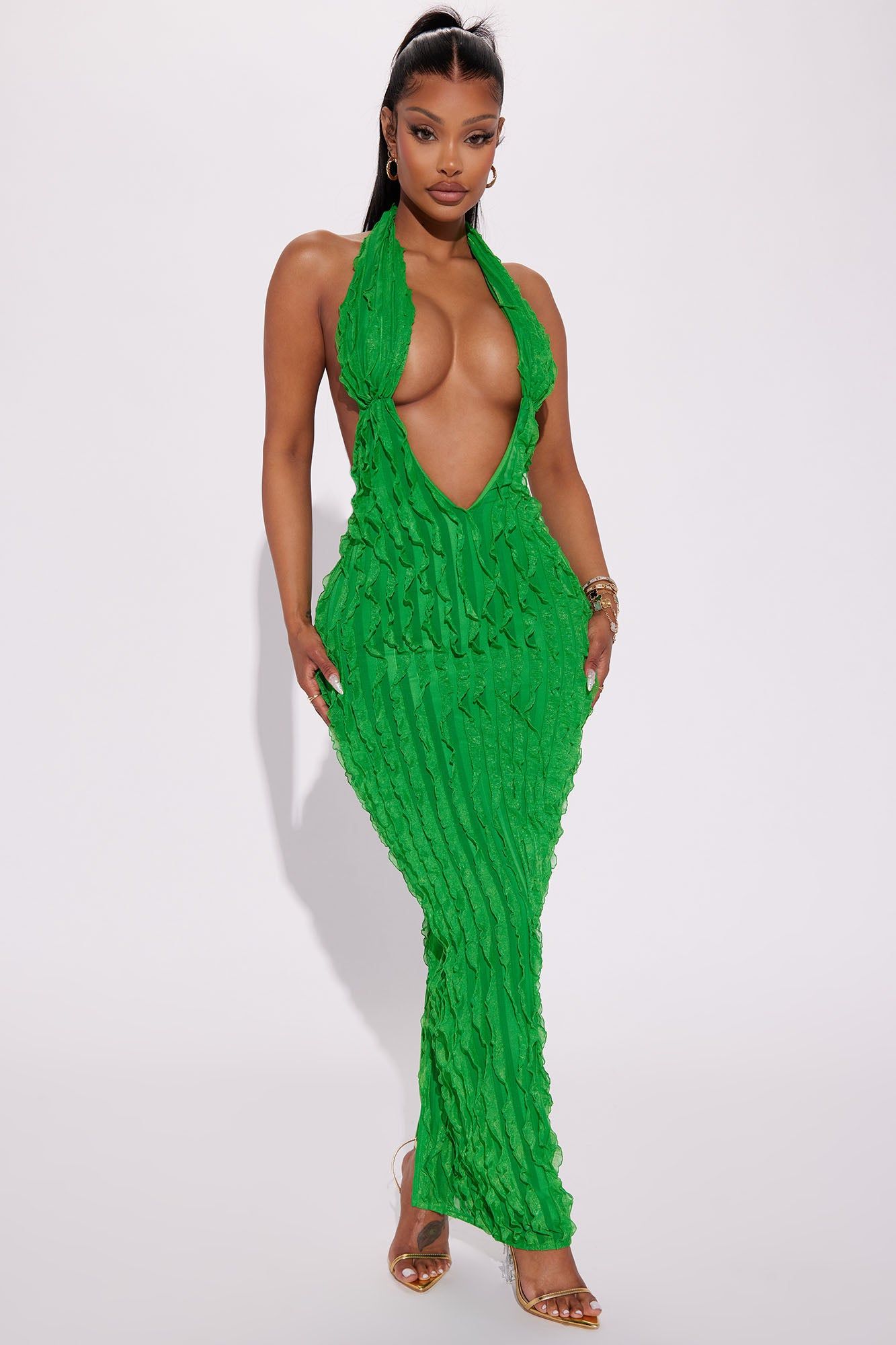 Ivy Textured Maxi Dress - Green sold by Fashion Nova