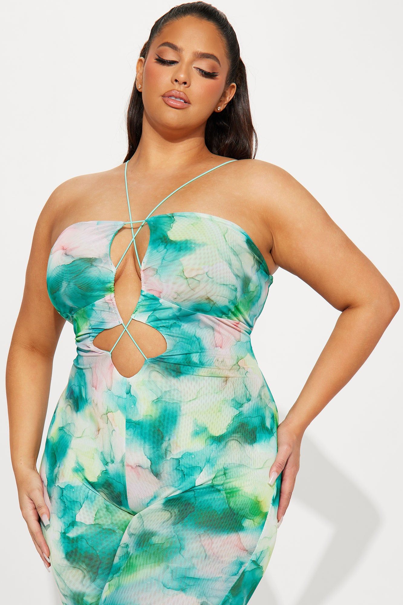 Watermark Your Love Mesh Jumpsuit - Green/combo sold by Fashion Nova product image thumbnail 5