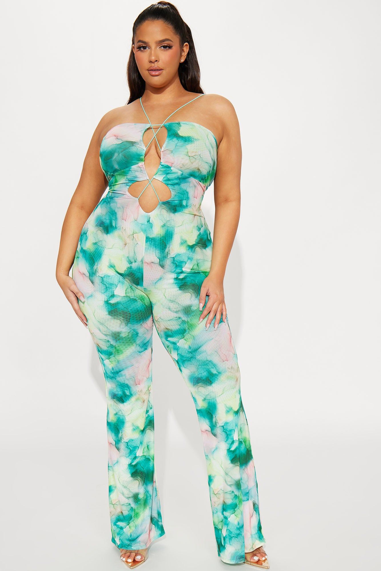 Watermark Your Love Mesh Jumpsuit - Green/combo sold by Fashion Nova product image thumbnail 4