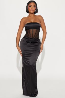Alyssa Satin Maxi Dress - Black sold by Fashion Nova