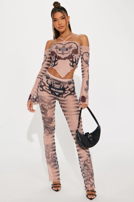 Locked In Place Mesh Pant Set - Taupe/combo sold by Fashion Nova