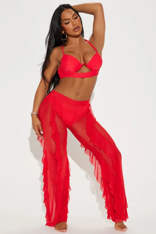 Celeste Ruffles Mesh Cover Up Pants - Red sold by Fashion Nova