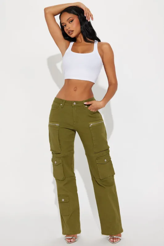 Make It Happen Straight Leg Cargo Pant - Olive sold by Fashion Nova
