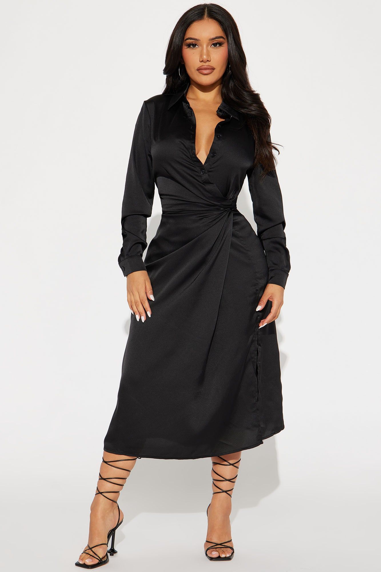 Isabella Satin Midi Dress - Black sold by Fashion Nova