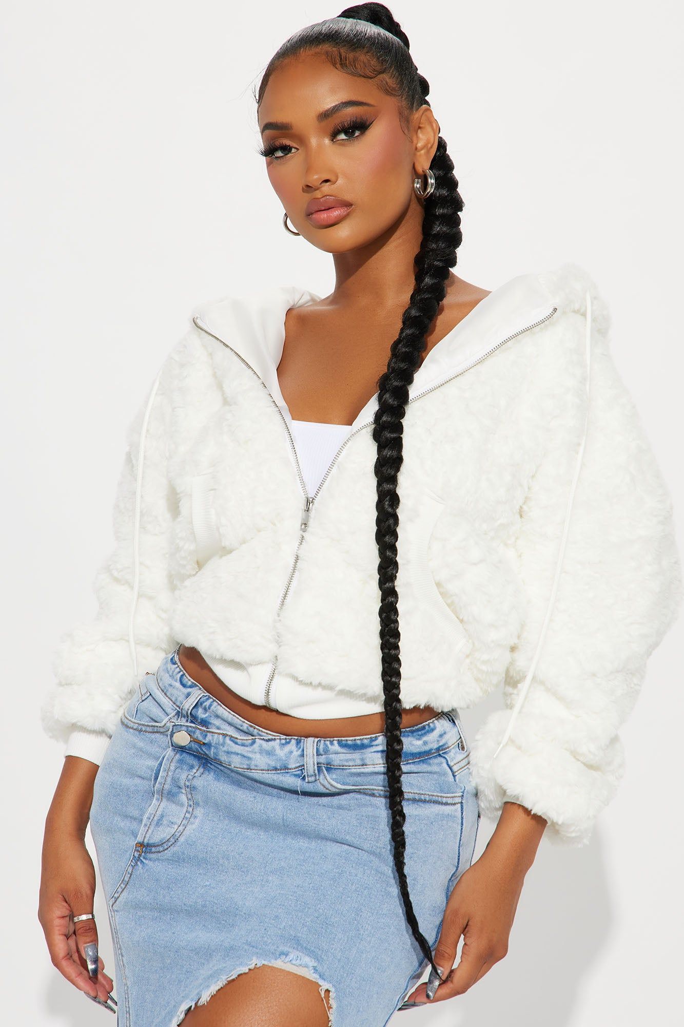 Bring In The Cold Faux Fur Jacket - White sold by Fashion Nova