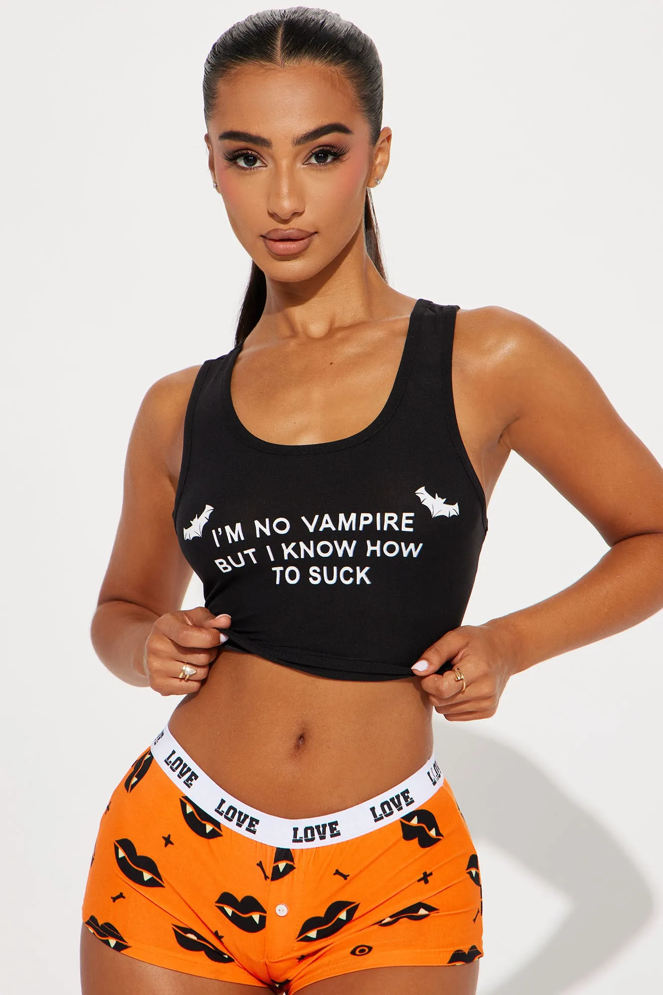 I'm No Vampire Halloween PJ Set - Black/combo sold by Fashion Nova