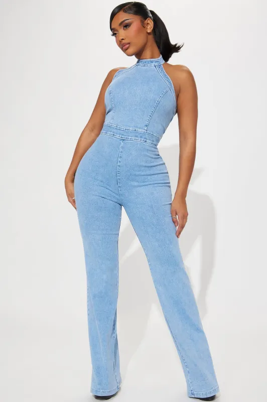 Khylie Denim Jumpsuit - Light Wash sold by Fashion Nova