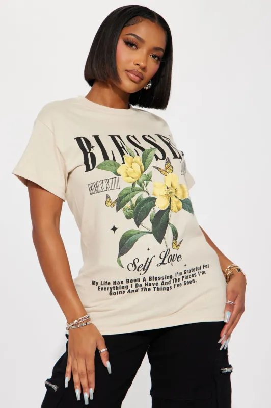 Blooming Blessings Graphic Tee - Taupe sold by Fashion Nova