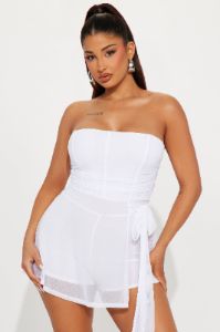 Worth The Risk Mesh Romper - White sold by Fashion Nova