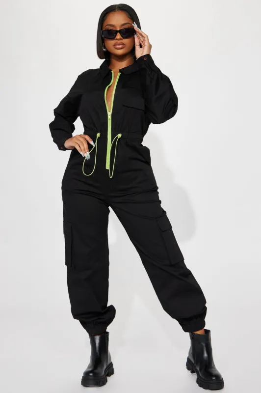 Keep On Moving Jumpsuit - Black sold by Fashion Nova