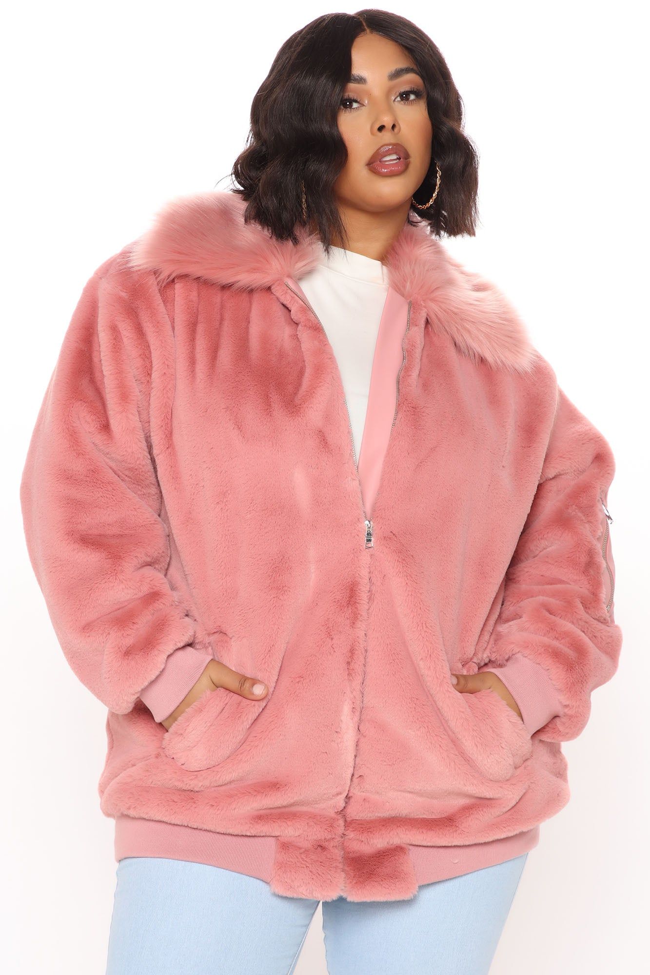 High Status Faux Fur Bomber Jacket - Mauve sold by Fashion Nova product image thumbnail 4