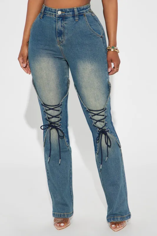 Make It Complicated Lace Up Straight Leg Jeans - Vintage Wash sold by Fashion Nova