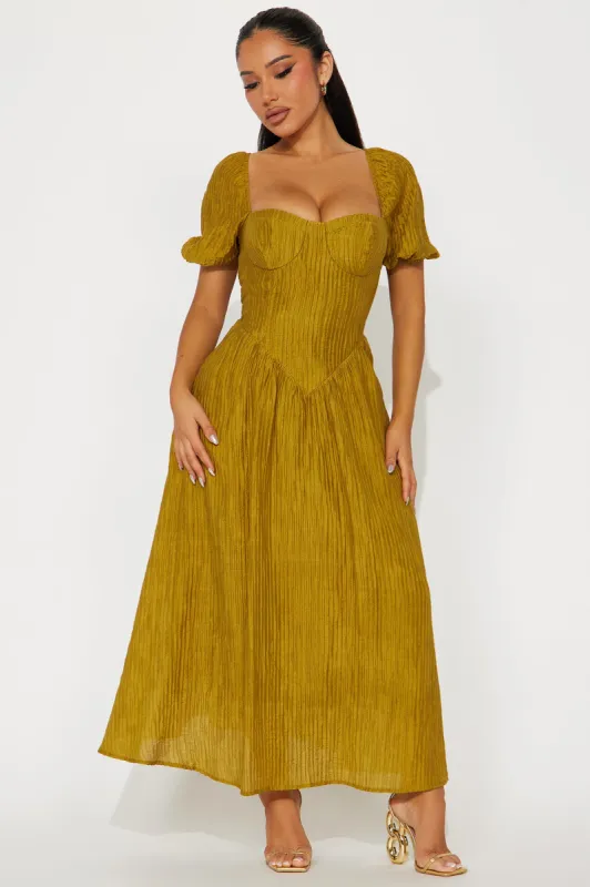 Celia Corset Textured Midi Dress - Olive sold by Fashion Nova