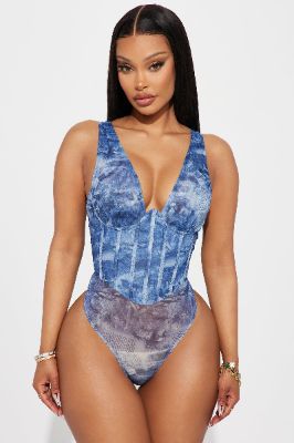 In your Mind Mesh Bodysuit - Blue/combo sold by Fashion Nova
