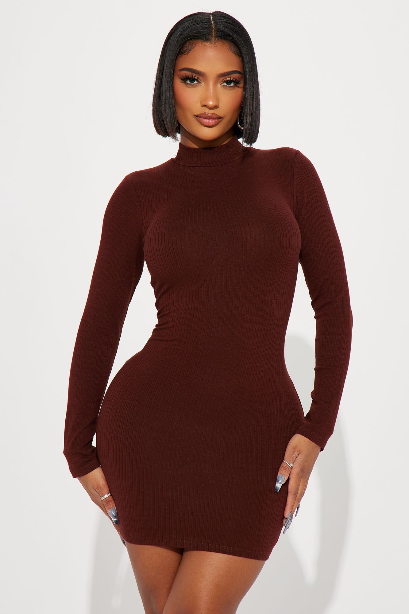 Essential Ribbed Mini Dress - Brown sold by Fashion Nova