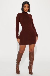 Essential Ribbed Mini Dress - Brown sold by Fashion Nova