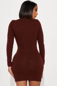Essential Ribbed Mini Dress - Brown sold by Fashion Nova